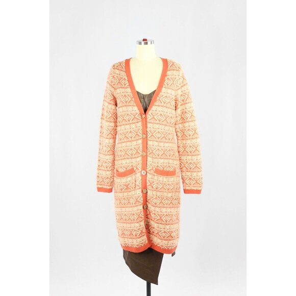 MOTH Orange Cotton Jacquard Knit Duster Cardigan Sweater, Size M - Picture 1 of 15